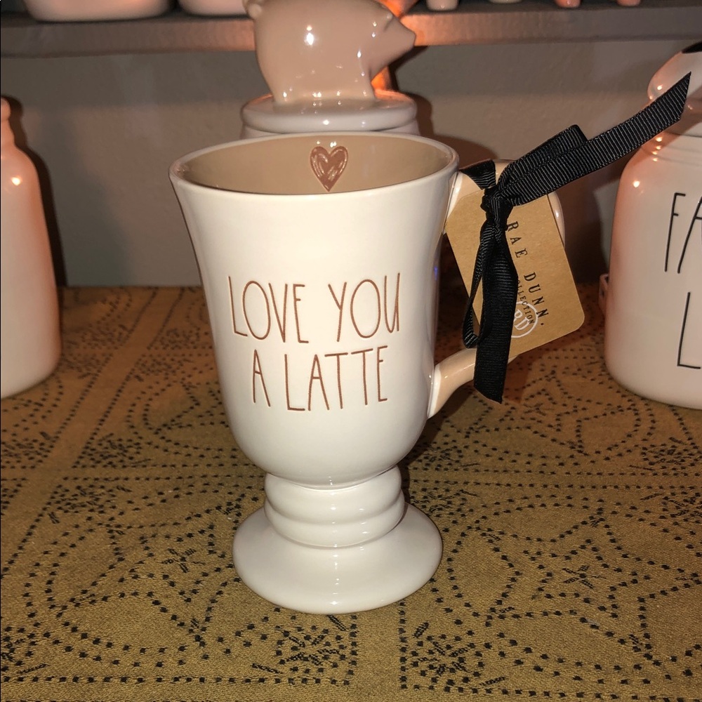 Rae Dunn LOVE YOU A LATTE Mug on a Pedestal (Heart on Inside Lip)